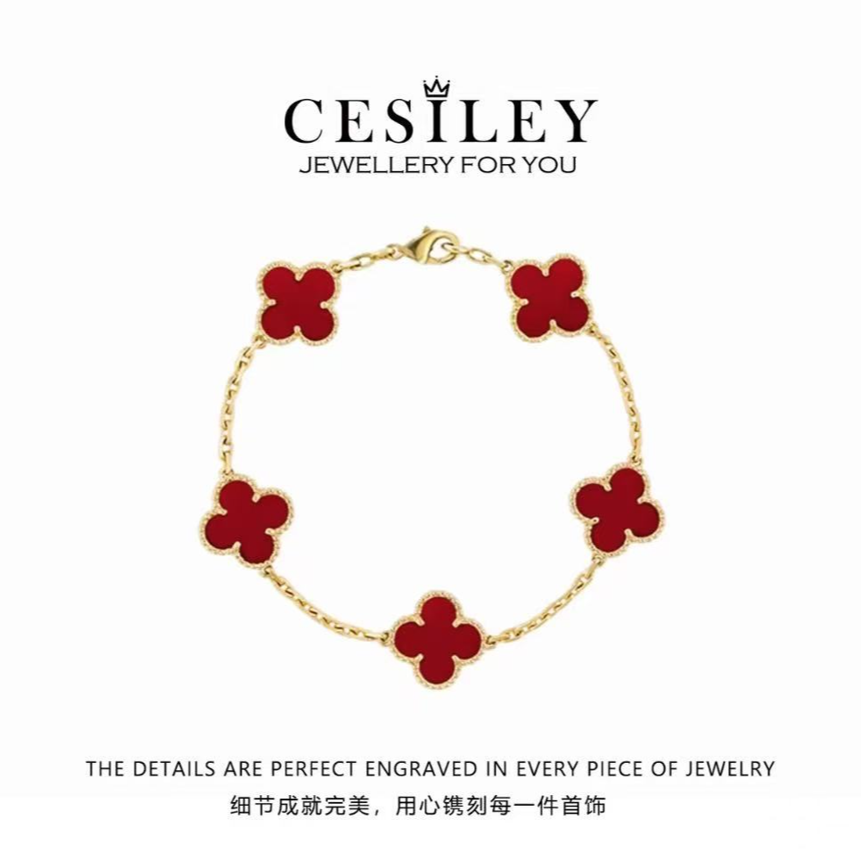 钛钢手链  【高品质】镀K金 经典红色四叶草手链气质轻奢高级不掉色