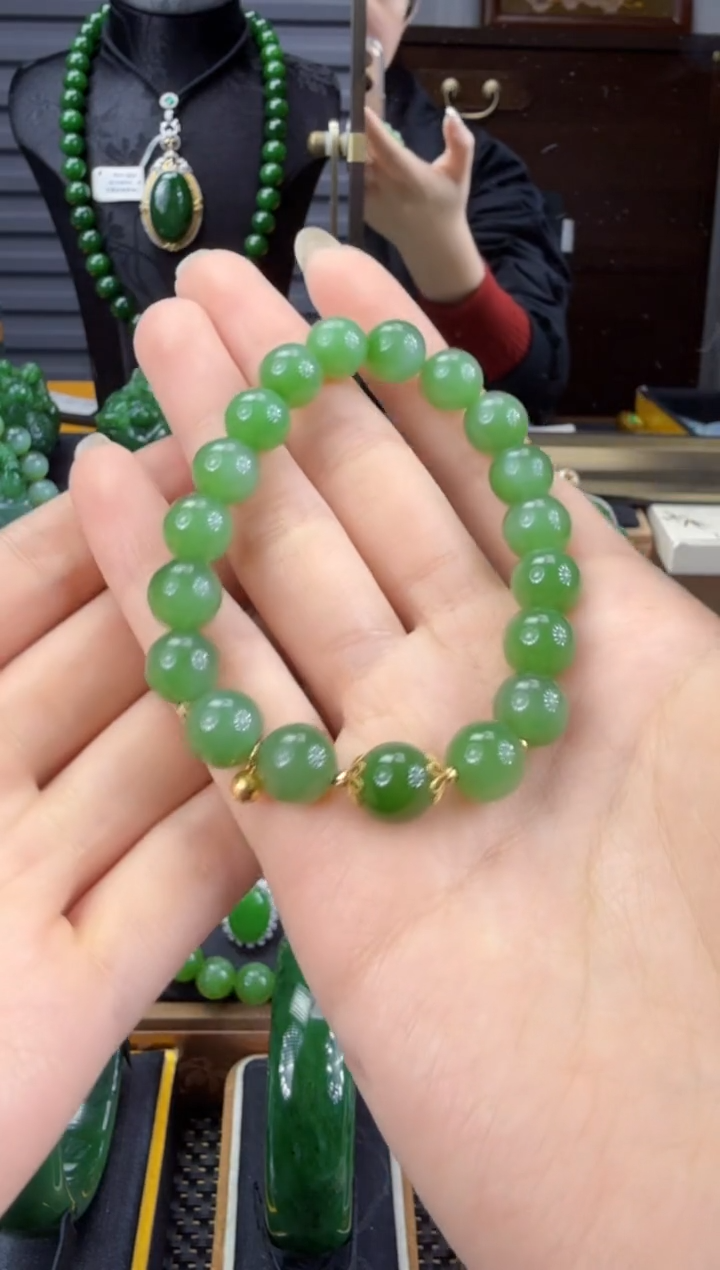 【闪购商品】和田玉（碧玉）手串18K金镶嵌