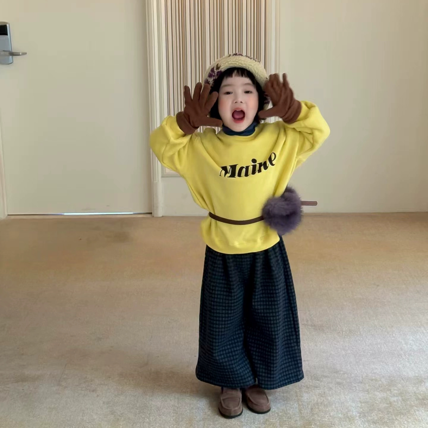 女童卫衣套装2025秋冬新款加绒加厚韩版甜美卫衣格子休闲裤两件套