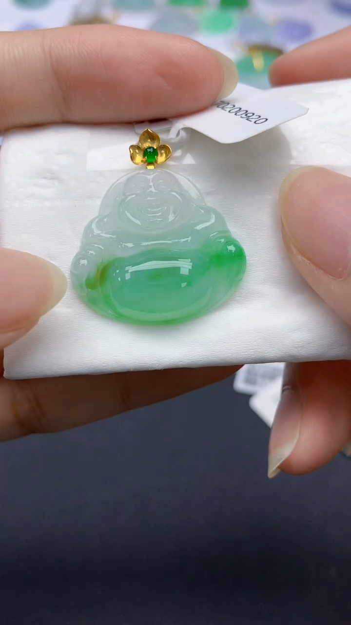 翡翠18K金镶嵌颈饰天然缅甸a货翡翠百元以上9元证书费自理