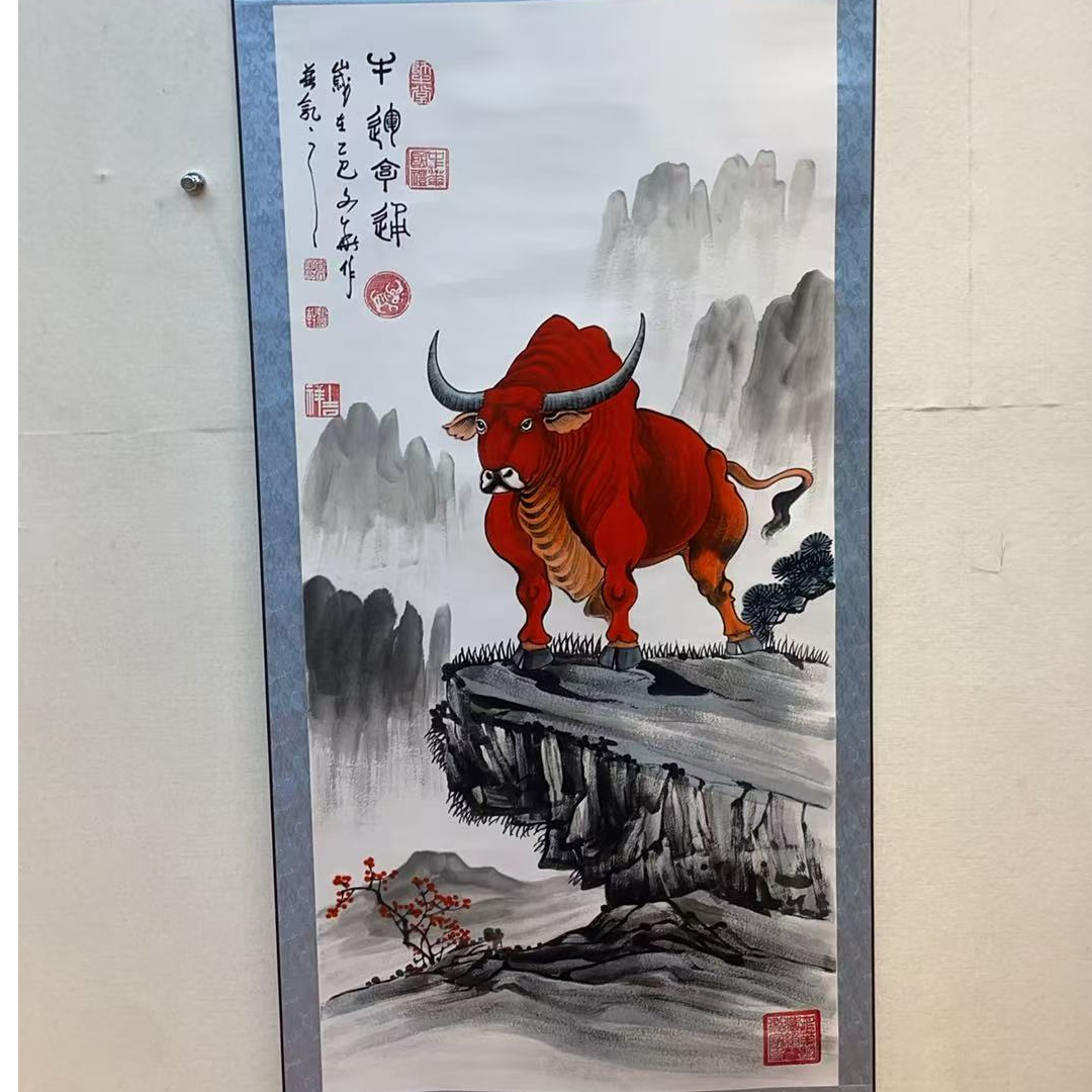 贾文华老师国画手绘作品 牛运亨通  四尺 