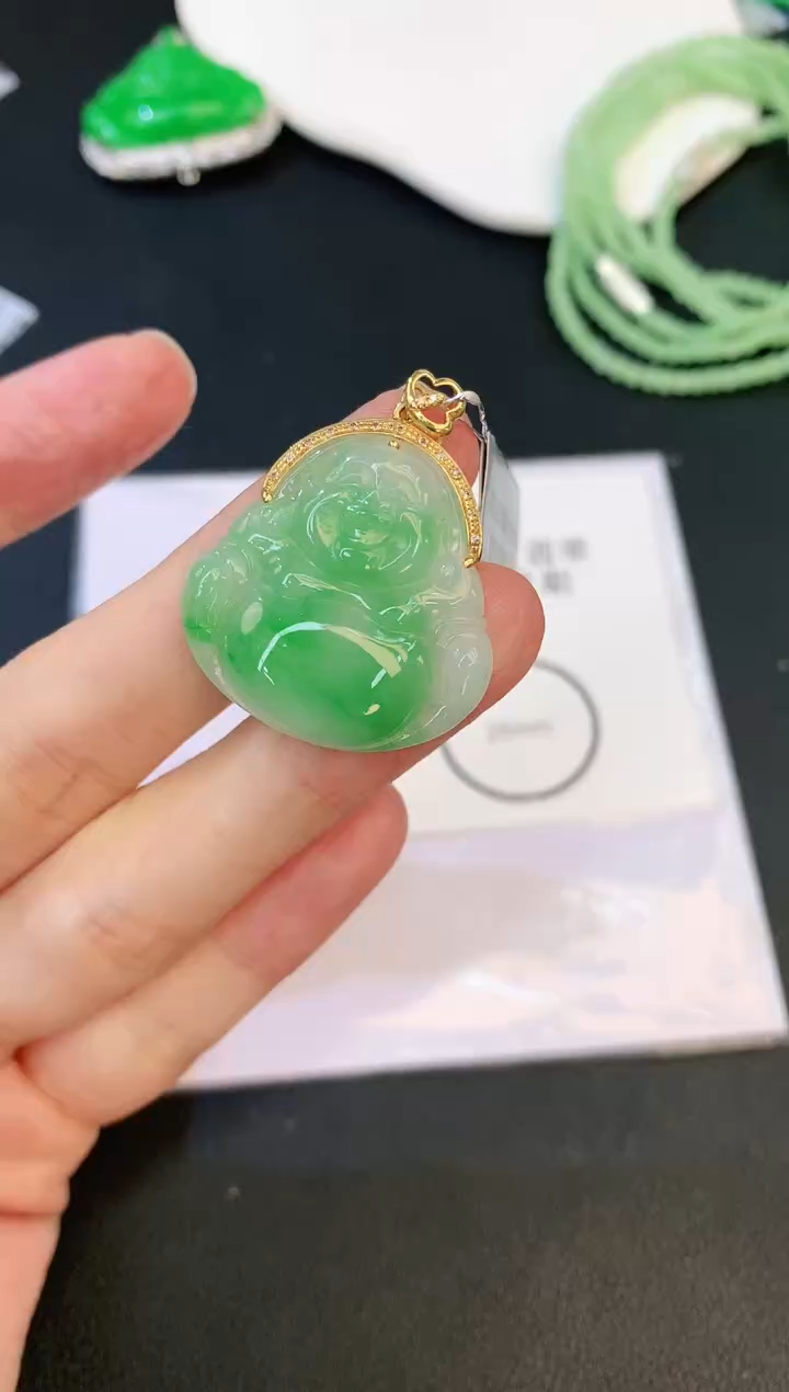 翡翠18K金镶嵌颈饰赠礼盒证书 小君