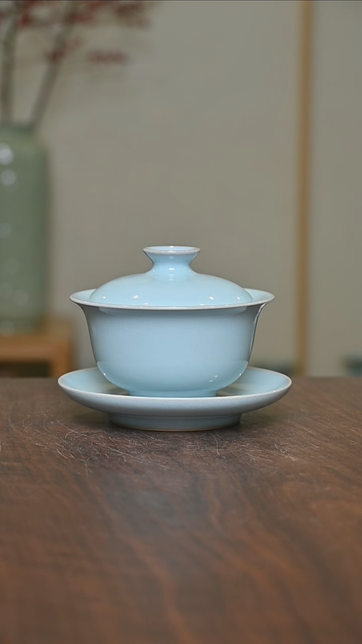 【闪购商品】其他天青釉朱家汝窑款元宝盖碗150毫升一级