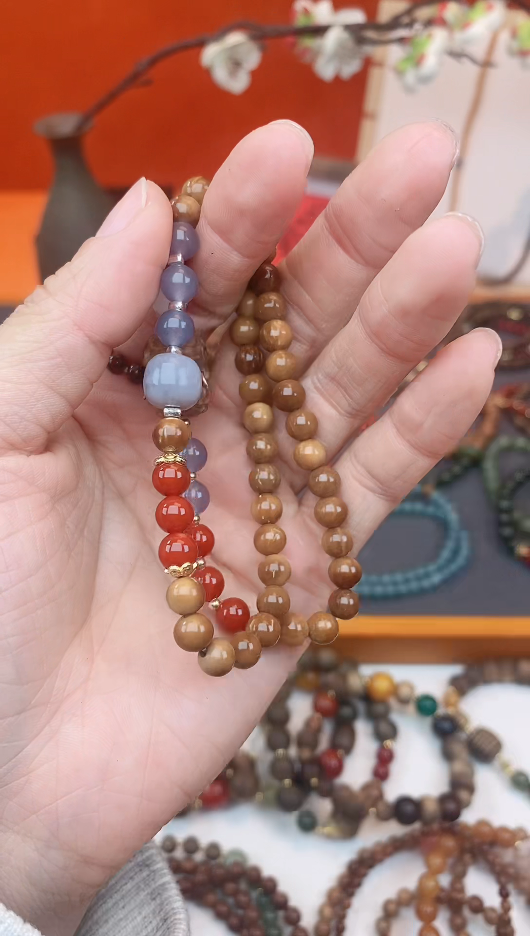 【闪购商品】库克手串未镶嵌烟紫南红度母双圈设计