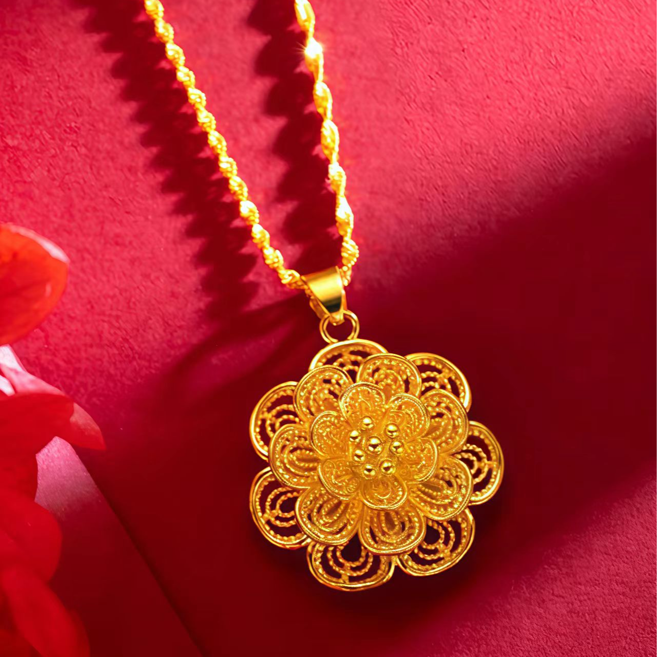 【万佳集团】鎏世金 花开富贵吊坠 GC3573026 时尚饰品