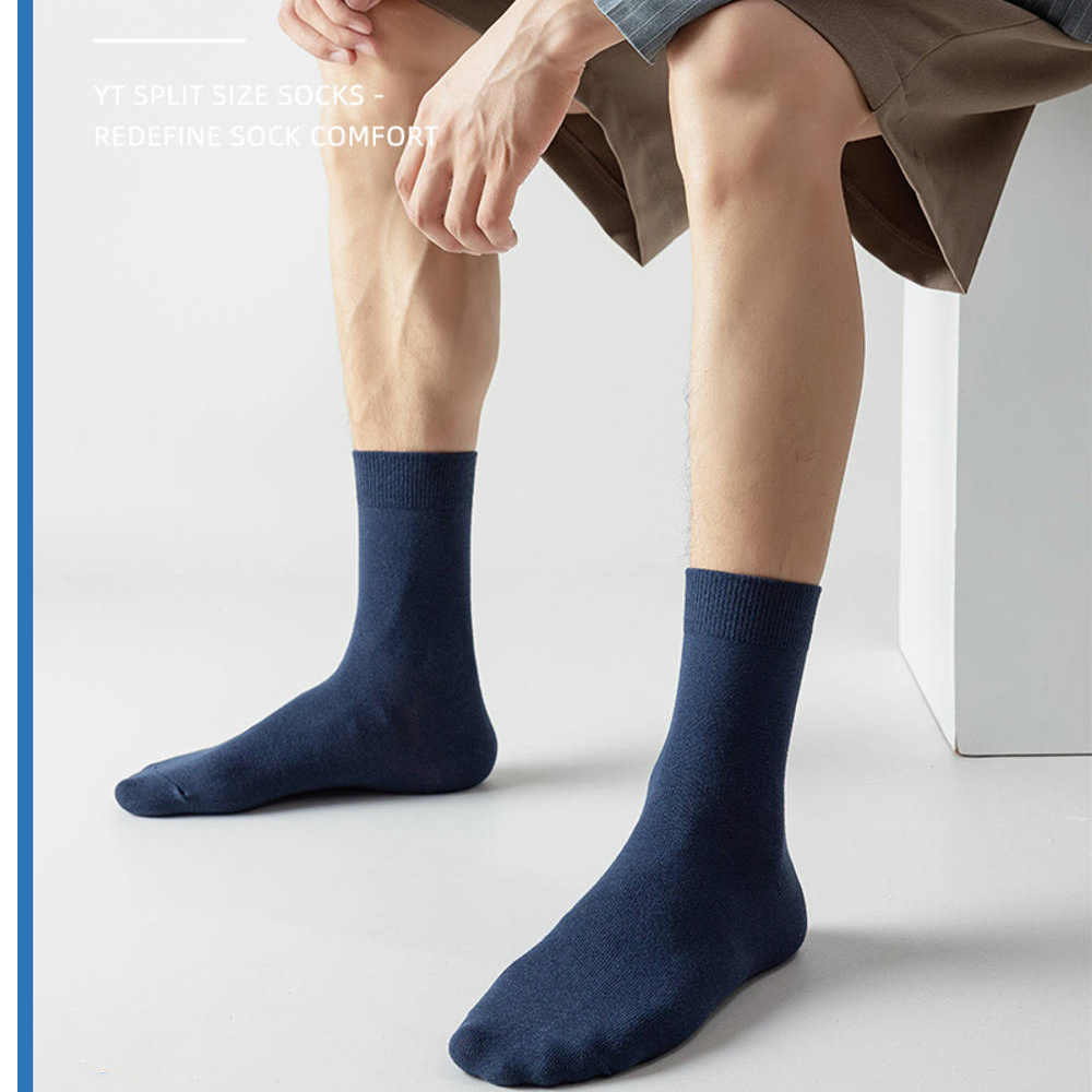 四季男士中筒精梳棉袜子防汗纯色黑色成人纯棉春秋商务吸汗常规