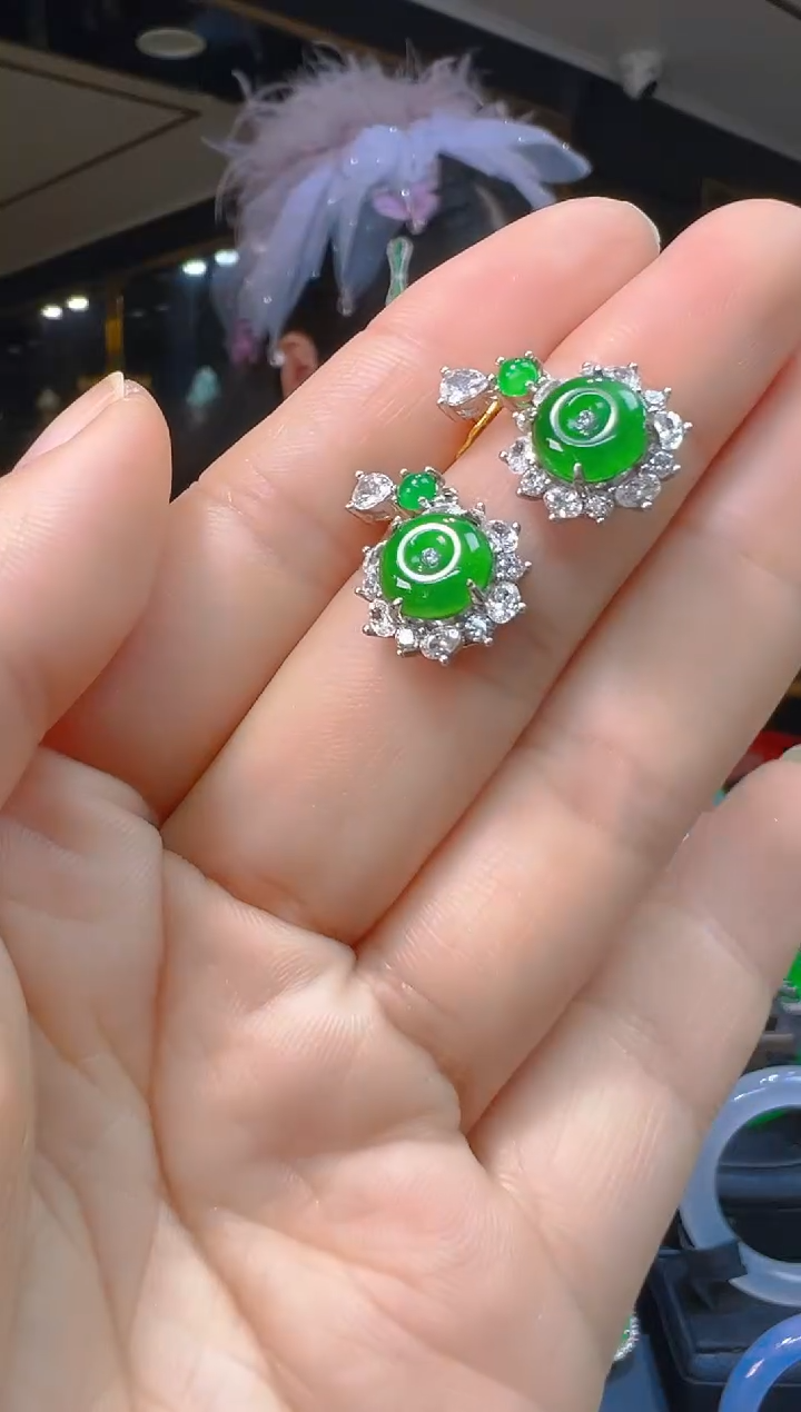 银S925镶嵌翡翠耳饰088(多样性发货发其一)