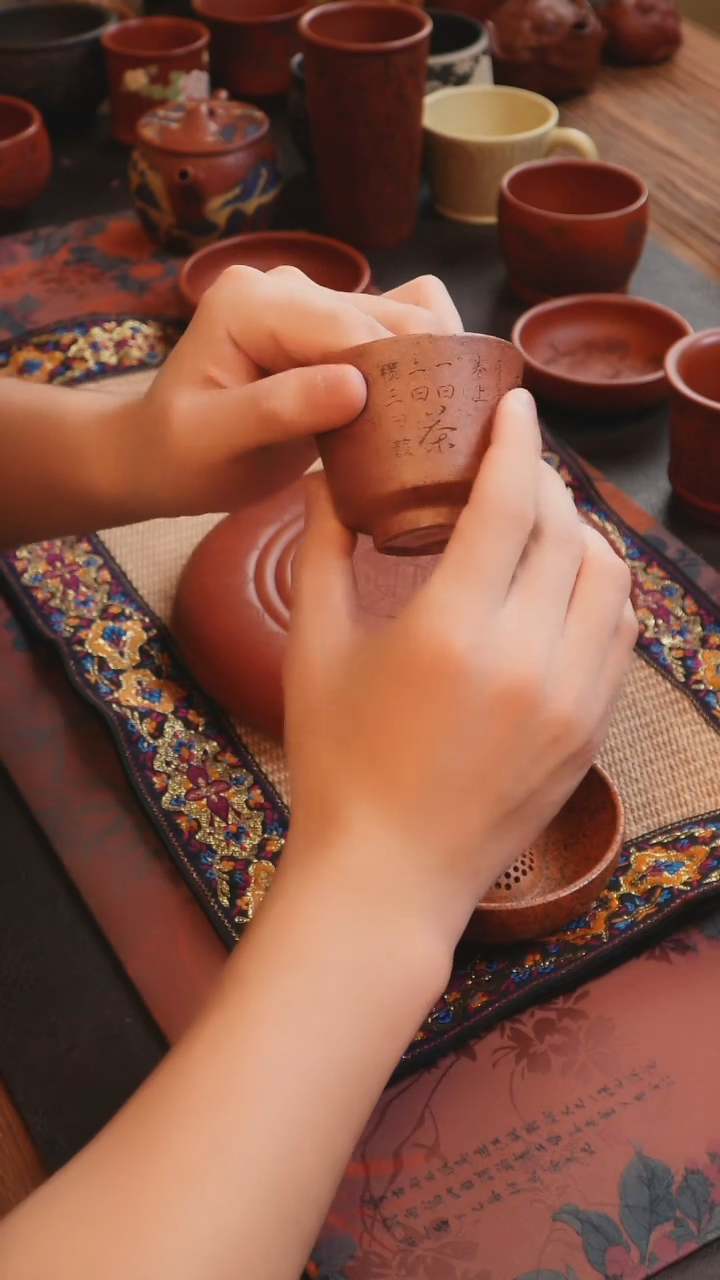 茶杯紫砂见素造器桃花泥柴烧茶漏+杯子