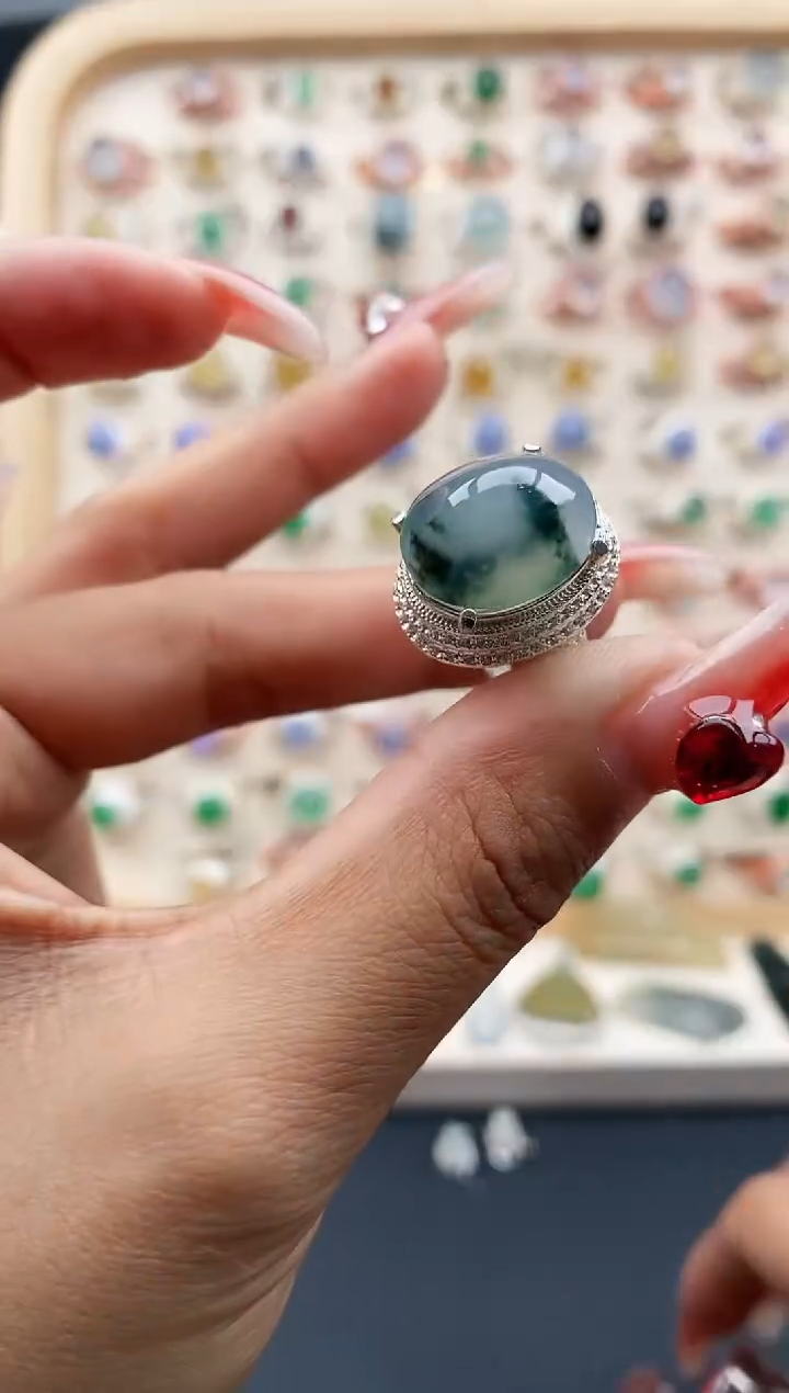 【闪购商品】翡翠戒指未镶嵌缅甸天然A货翡翠666 3+4