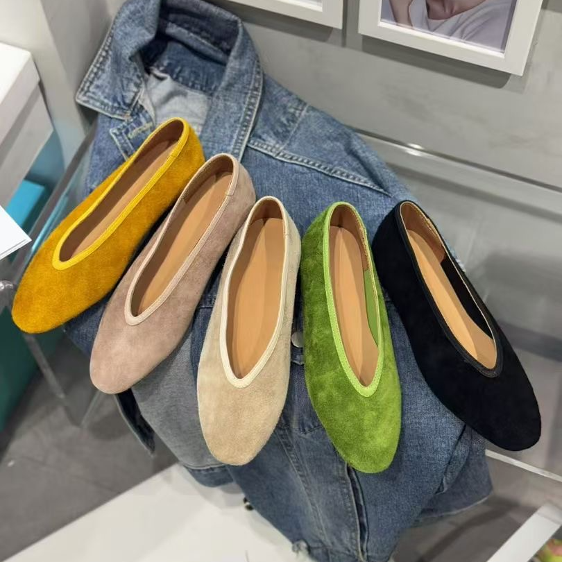 欧洲站2025春款独家发售牛猄皮平底鞋芭蕾单鞋百搭鞋