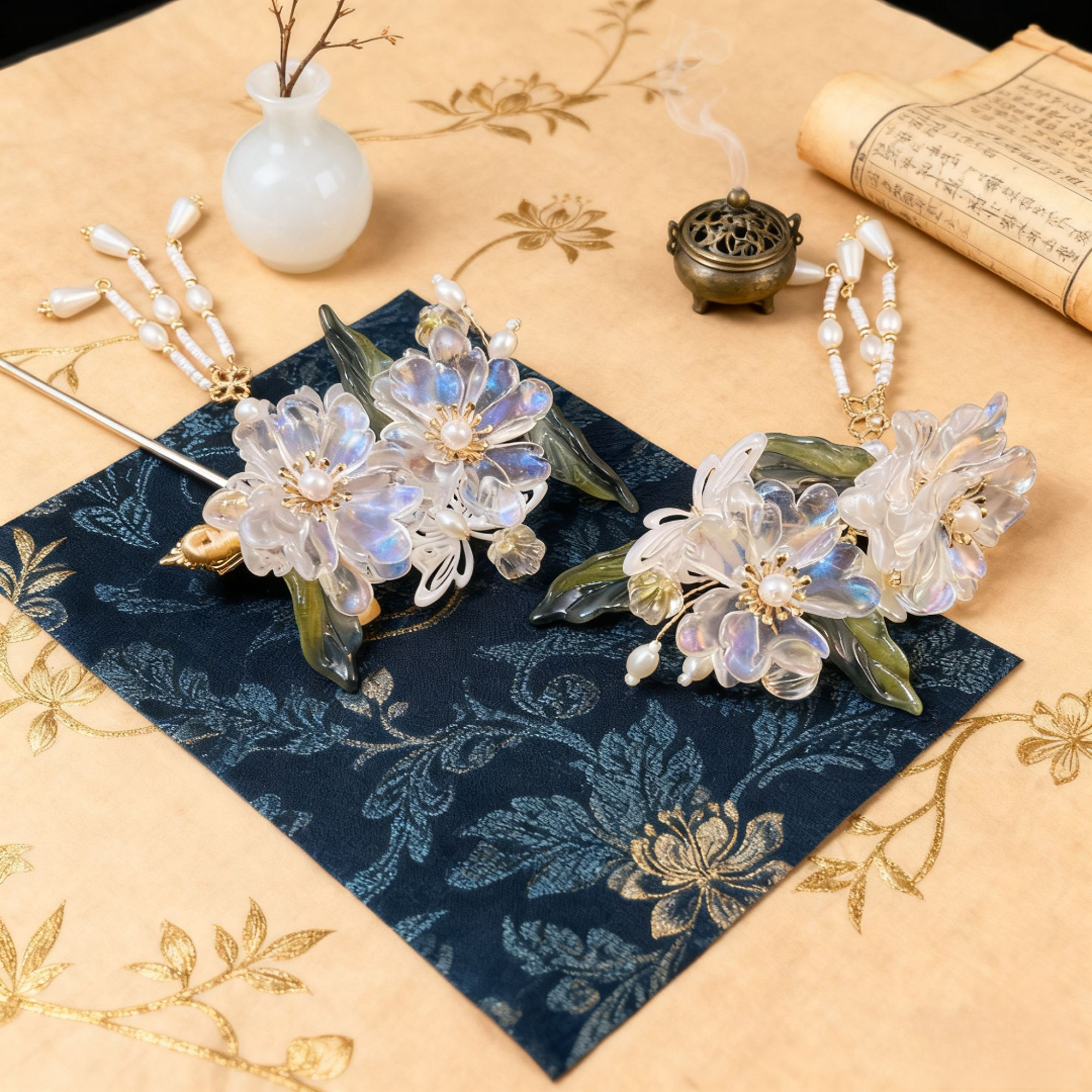 【冰绡蝶影】琉璃发夹一对古风汉服战国唐制异域配饰女A158