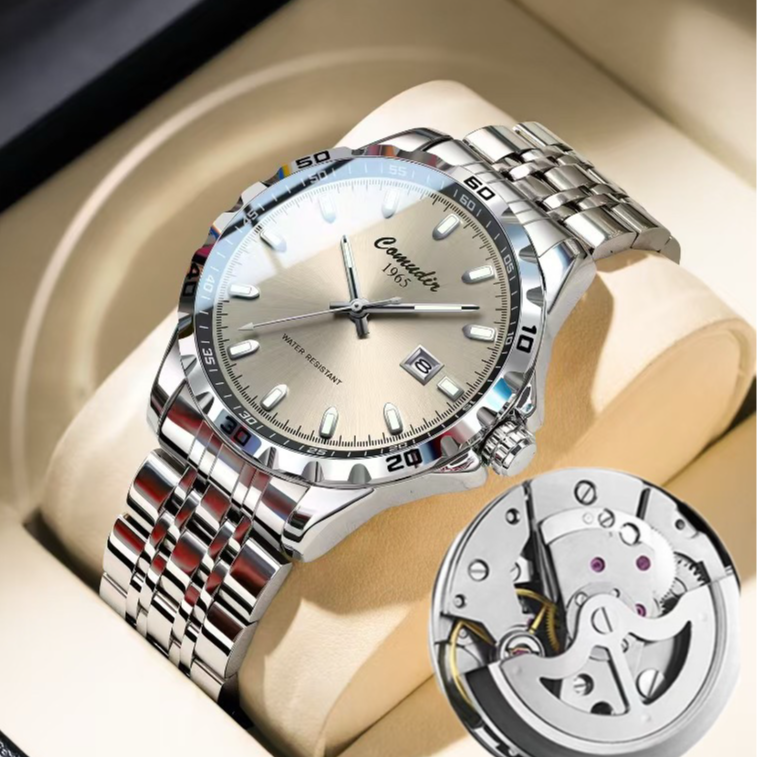 正品全自动机械表男士手表双日历防水夜光镂空腕表气质百搭新款