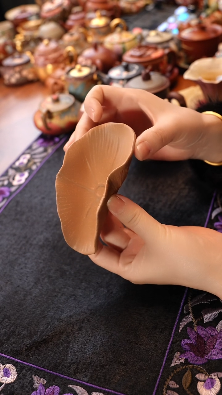 茶壶紫砂黄段荷叶茶则