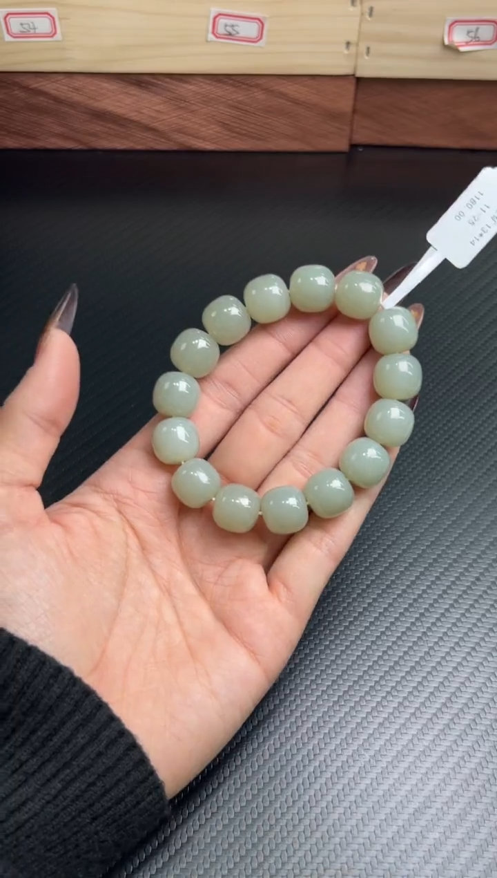 未镶嵌手串和田玉且末近矿微色差卡13 *14s