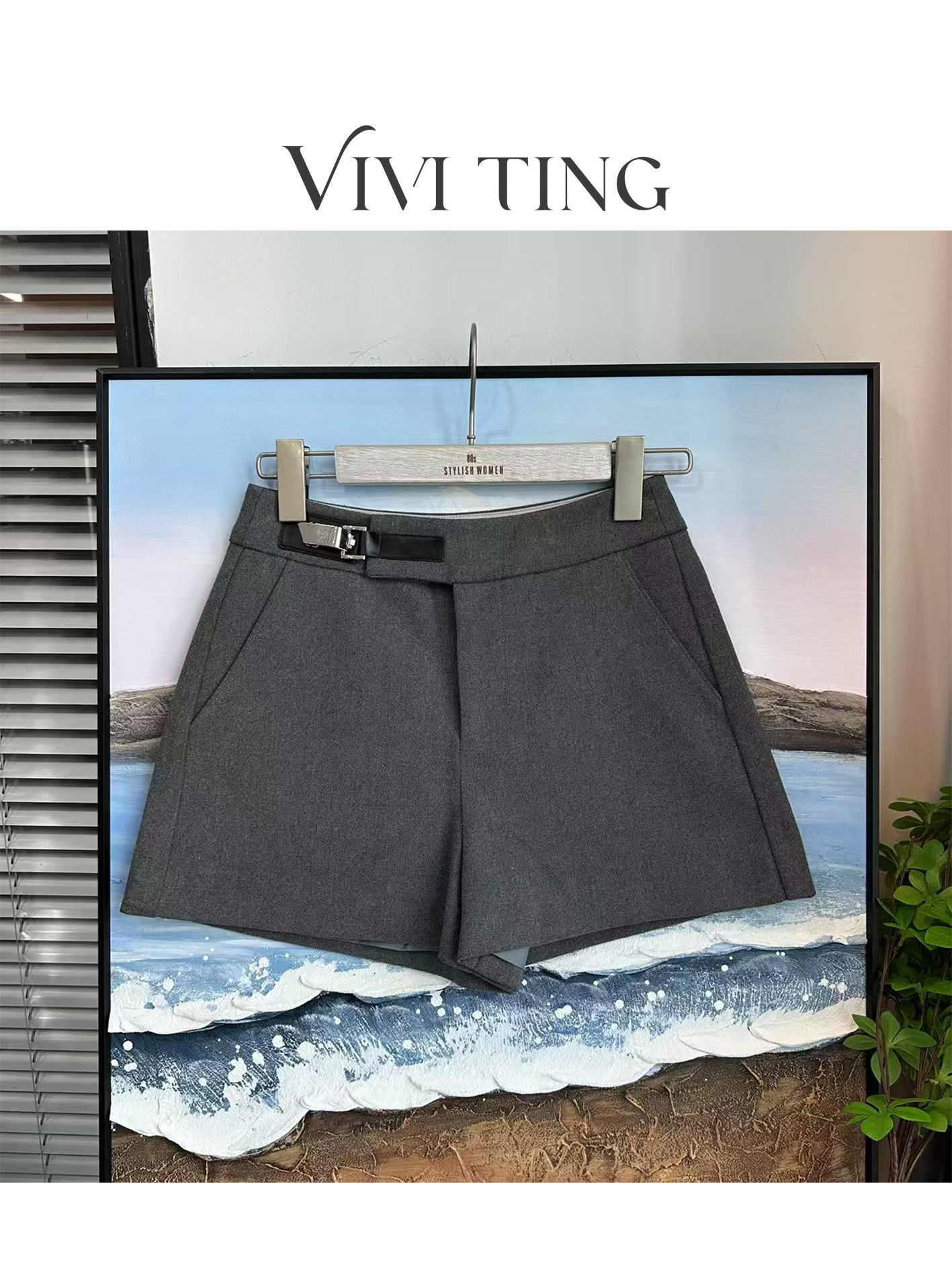 【VIVI·TING】婷姐推荐时尚休闲高级感灰色西装款皮扣短裤F563