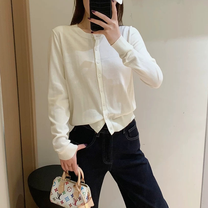 考奈轻奢【开衫】绵羊毛打底衫女内搭秋冬长袖针织衫濮院毛衫修身