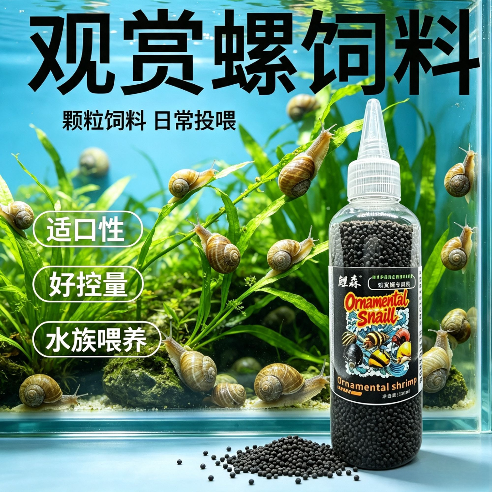 不浑水观赏螺饲料苹果螺福寿螺通用颗粒粮食尖嘴控量设计