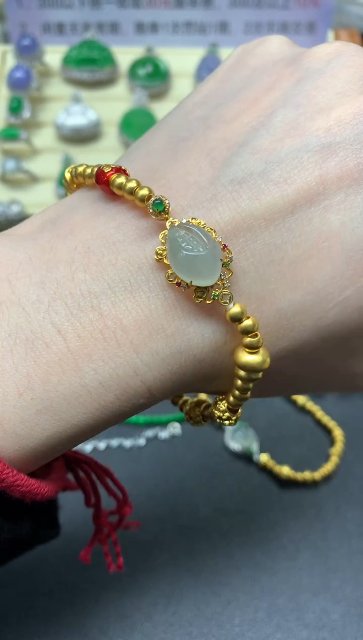 【闪购商品】翡翠手链18K金镶嵌手链|3500+350