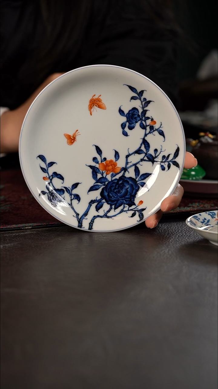 洪印慕明矾红加彩石榴花壶承