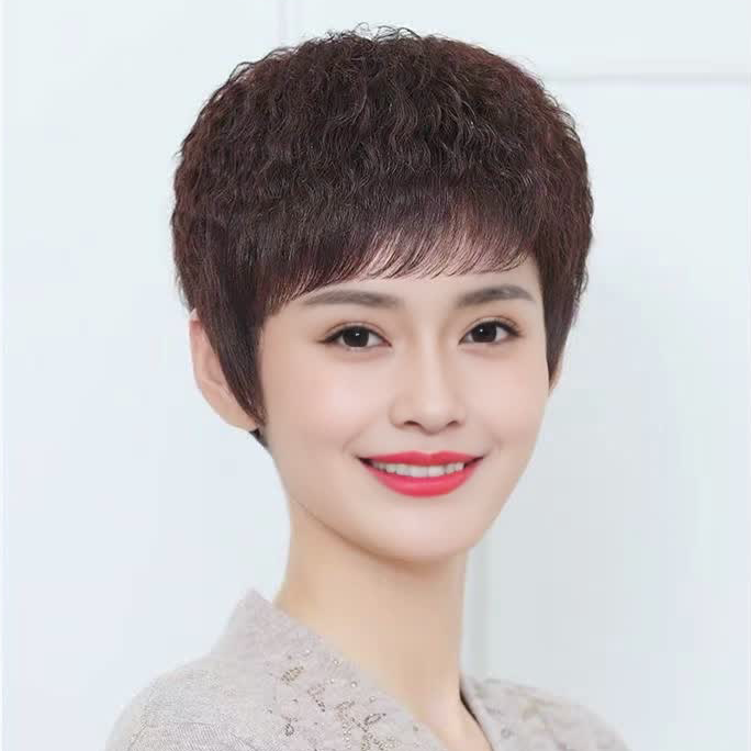 [摩根玉米烫]假发套女全头假发女短发真发中老年短卷发假发女款