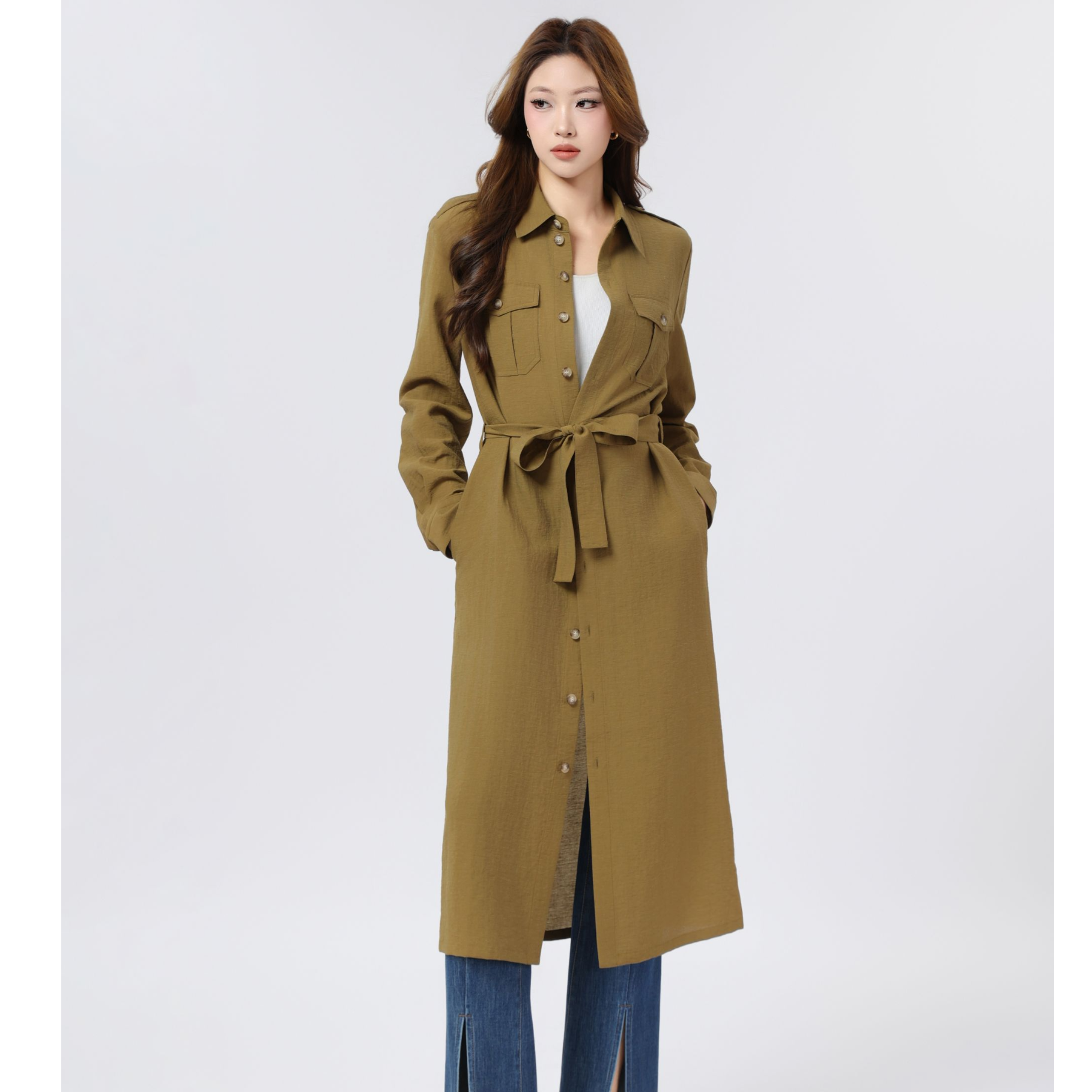 AMASS/阿玛施早春单排扣工装裙欧若风气质百搭显瘦连衣裙550021