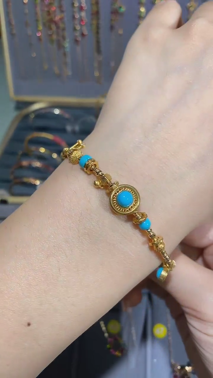 【闪购商品】绿松石手链18K金镶嵌手链