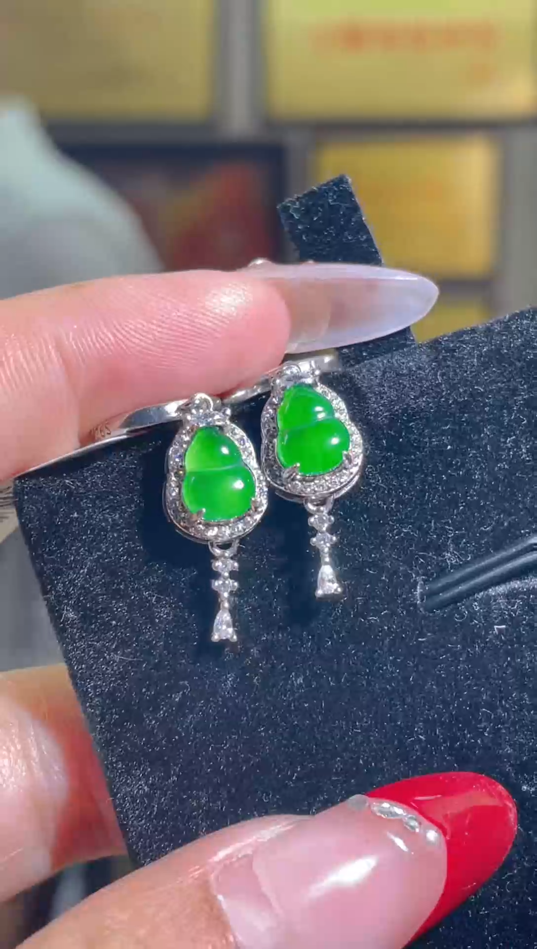 【闪购商品】翡翠耳饰银S925镶嵌天然A货翡翠多样性发一