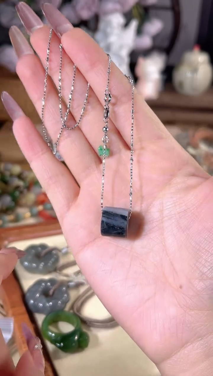 项链银S925镶嵌和田玉多样性发其一孤品默认微瑕