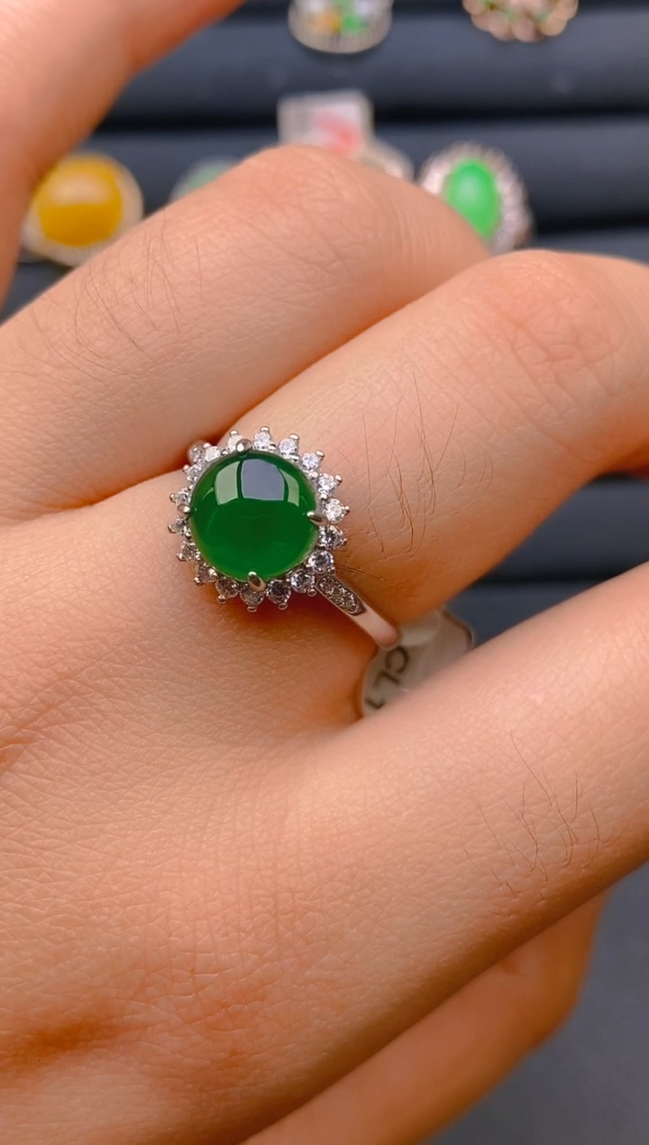 【闪购商品】翡翠戒指银S925镶嵌天然A货翡翠1