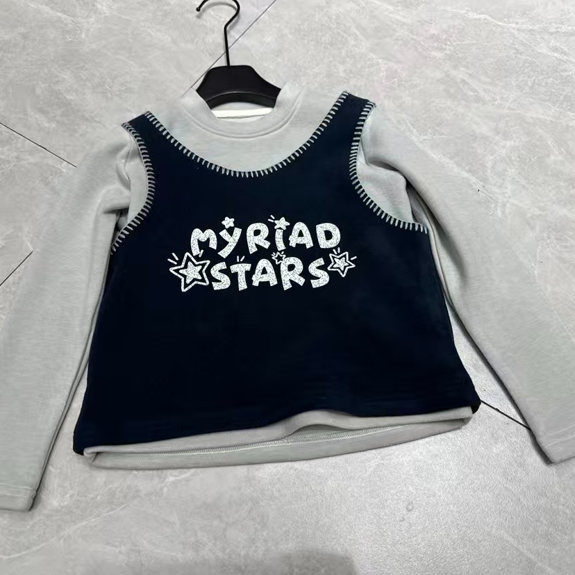 Alice•25冬~时尚字母T两件套S590灰拼藏青 16-9