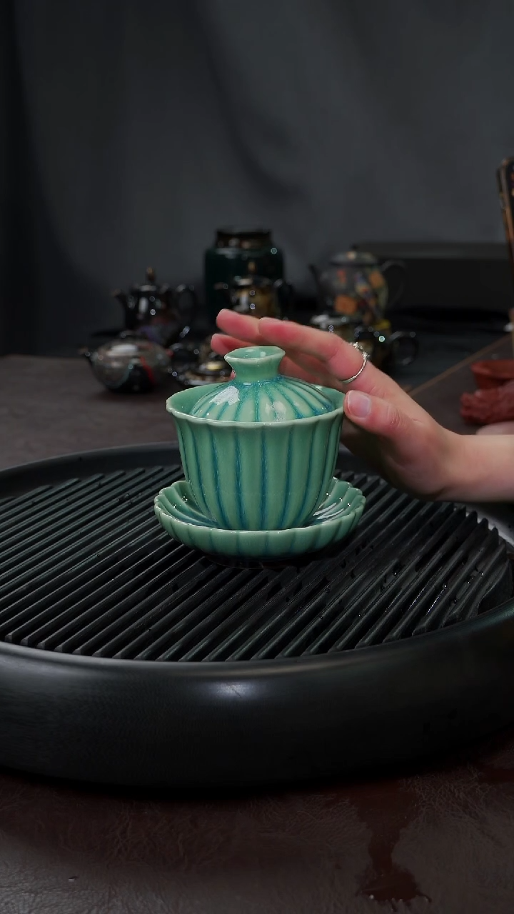 【闪购商品】杯【宜景窑蓝兔毫】三财盖碗