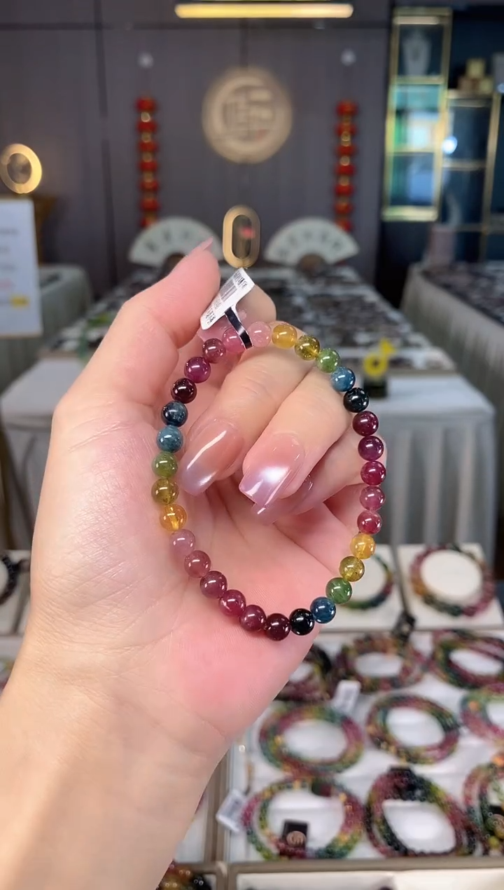 未镶嵌透体老矿碧玺彩虹单圈手串6mm+碧玺多样性发一条hon