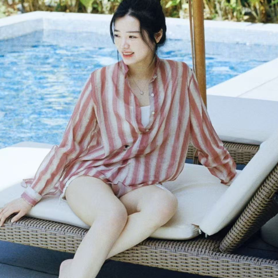 未使用 DIOR/迪奥 红色竖纹蜜蜂logo衬衫/38