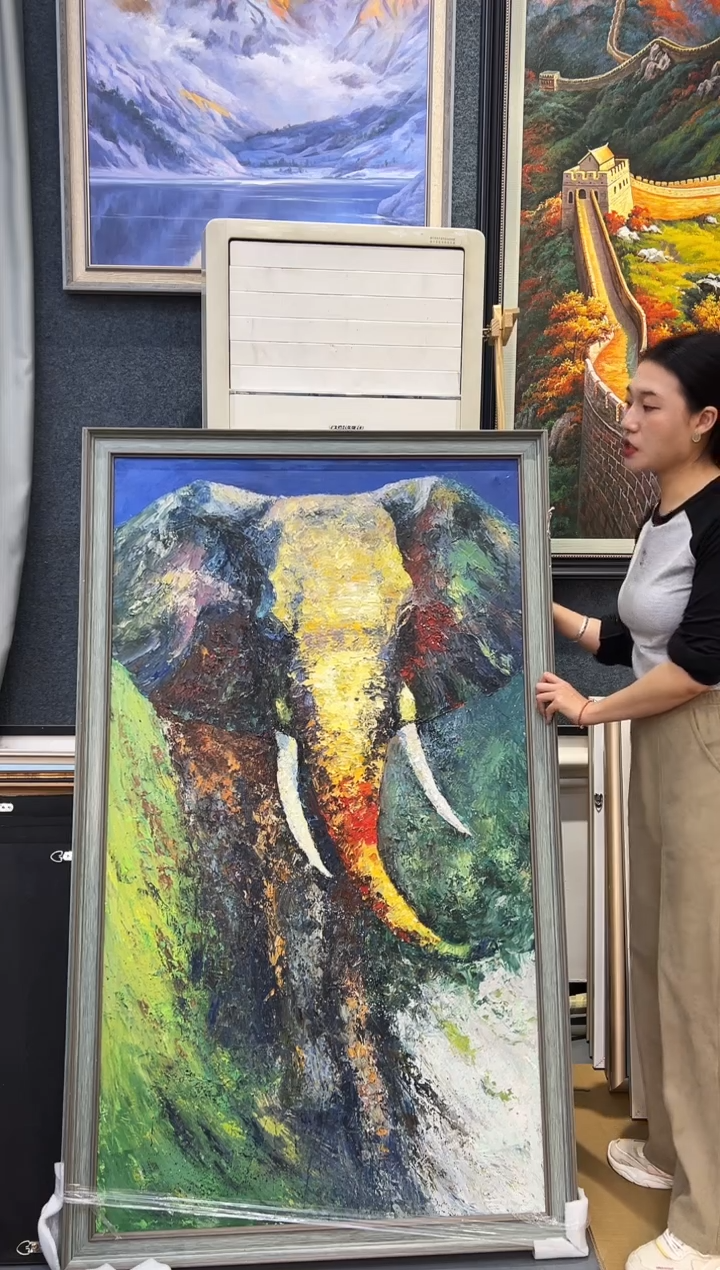 【闪购商品】油画138号手绘油画-80*140-大象
