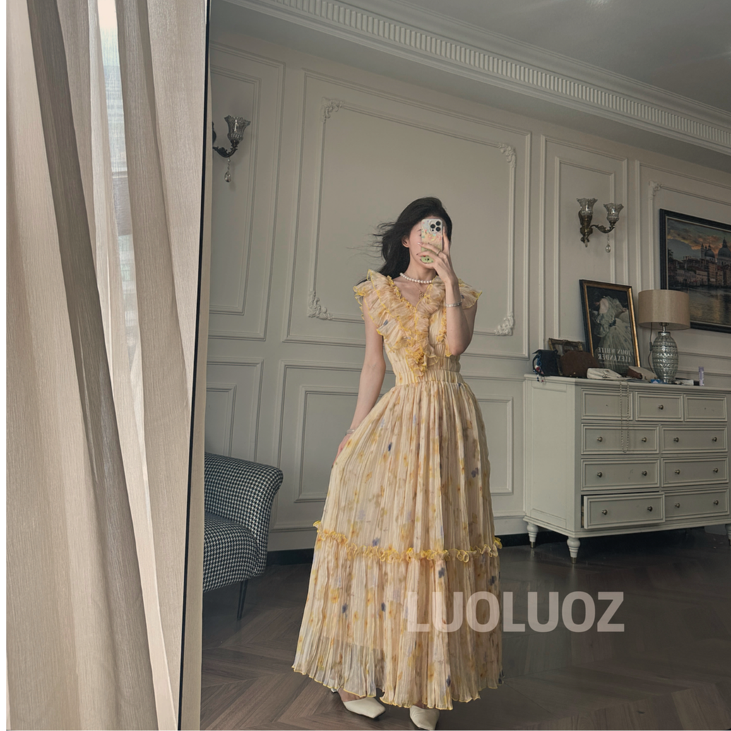 LUOLUOZ【美玉无瑕】气质绝美女神范一字领收腰长款连衣裙JF873