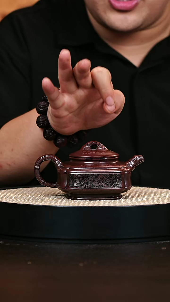 茶壶紫砂竹鼓  明红砂