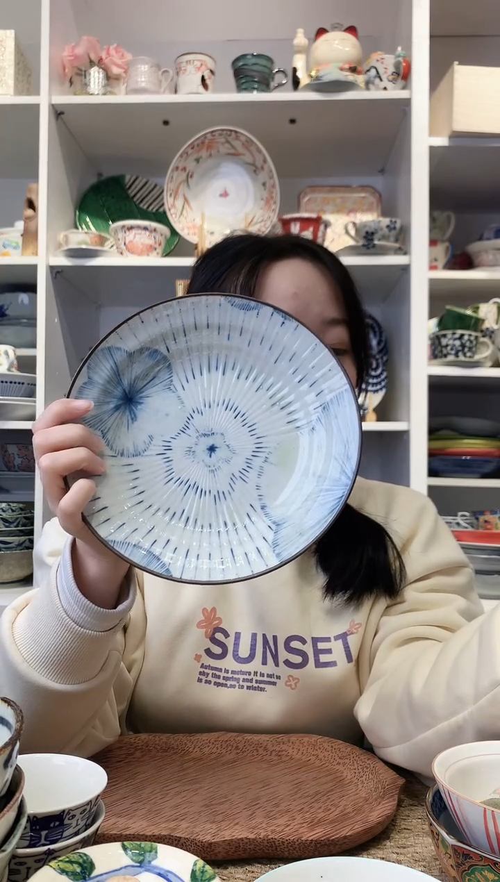 陶瓷【微瑕】蓝花雨大深盘20cm