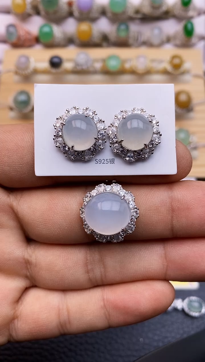 【闪购商品】翡翠耳饰银S925镶嵌福利两件套666