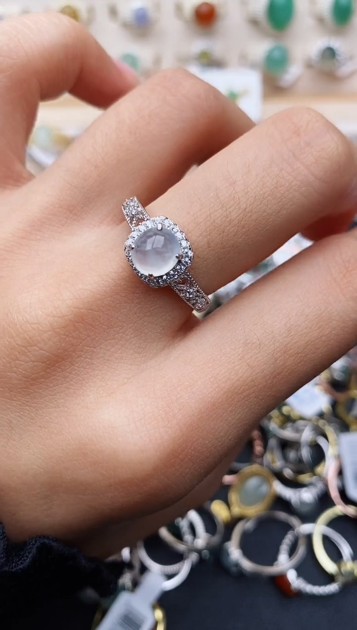 【闪购商品】翡翠戒指银S925镶嵌缅甸翡翠