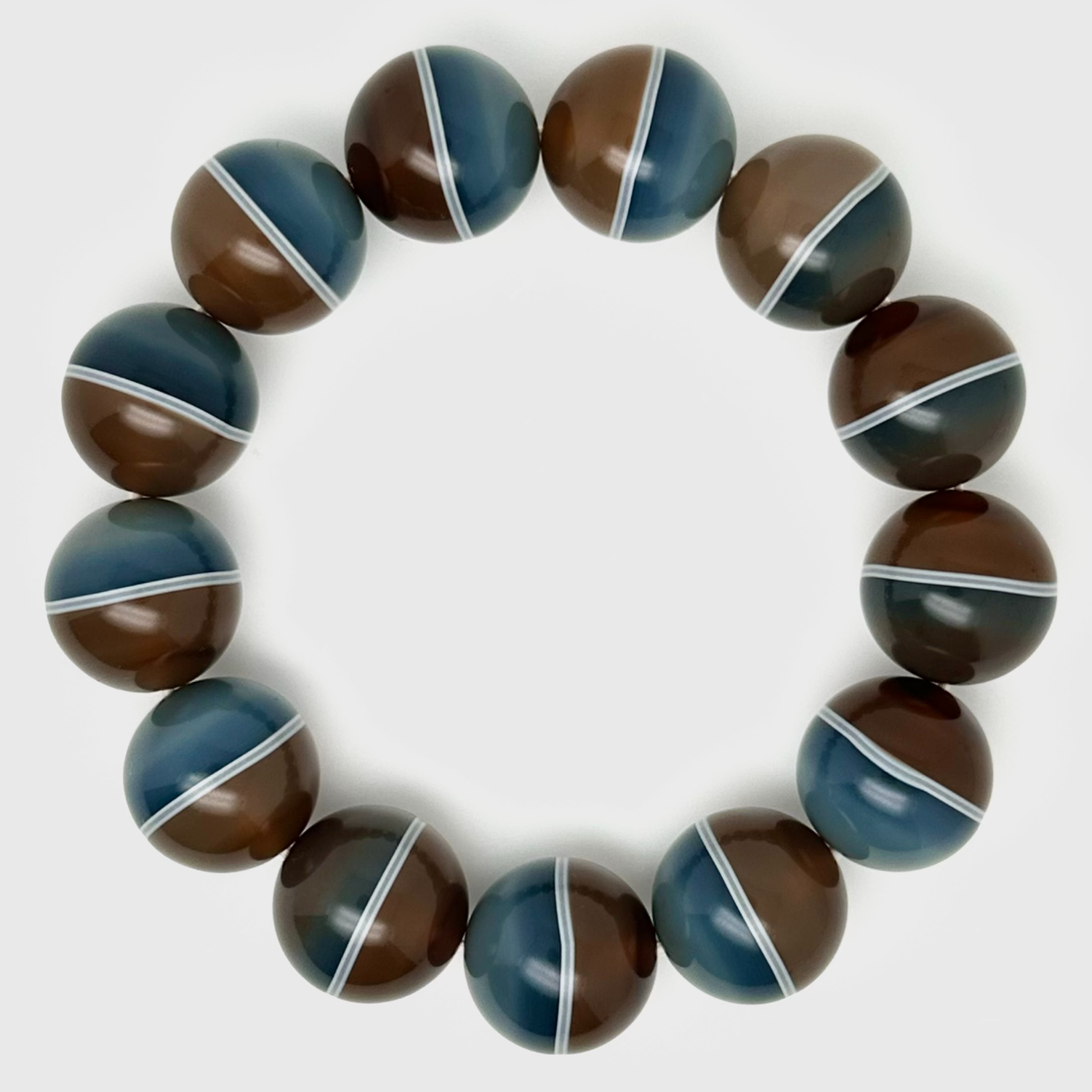 【精品】半糖半蓝沁圆珠正一线药师单圈手串18mm大尺寸天然无优化