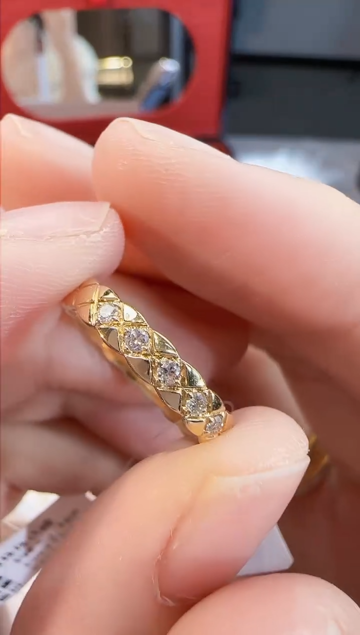 【闪购商品】钻石戒指/指环18K金镶嵌菱格纹戒指12#14#18# k黄