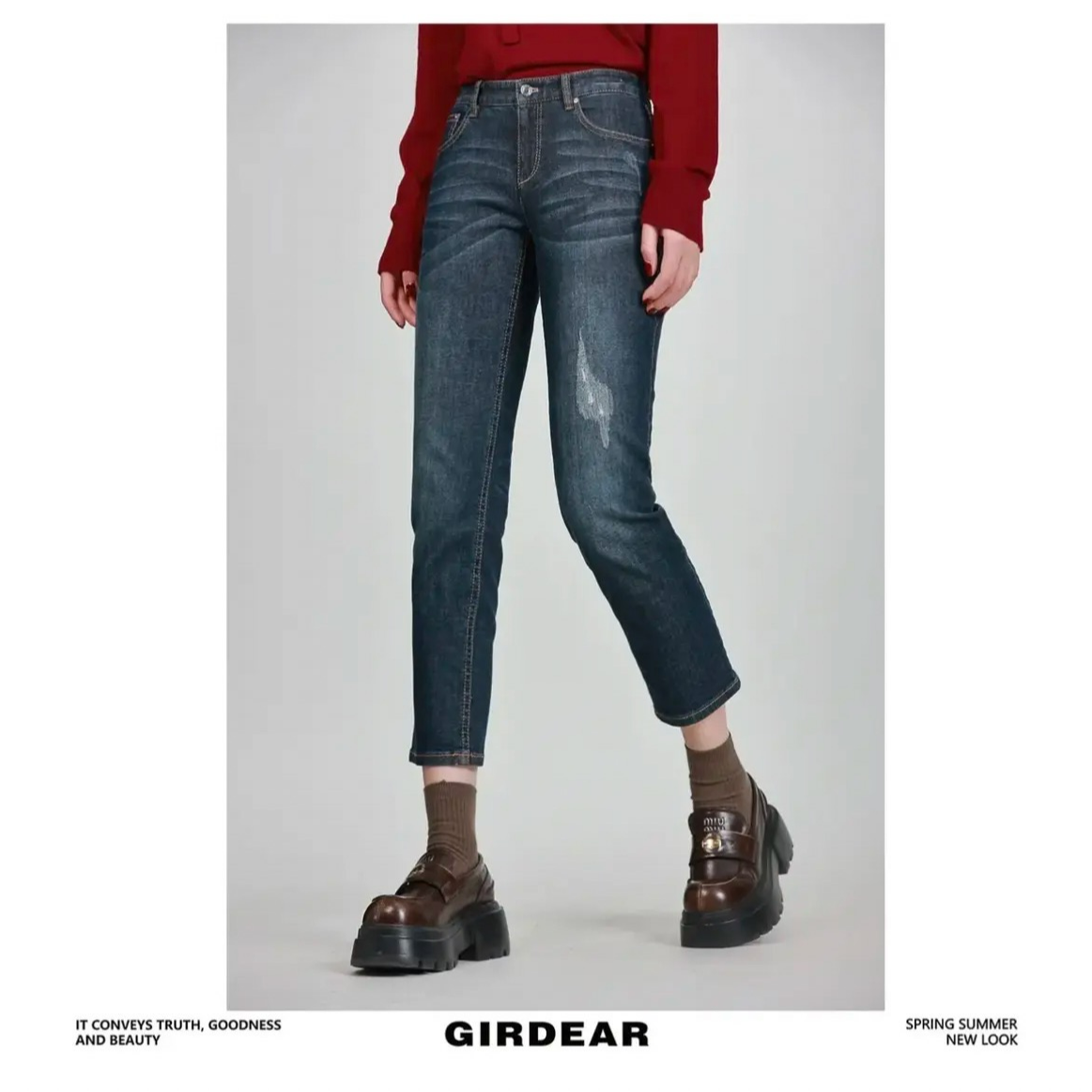 哥弟显瘦时尚复古百搭水洗烟管弹力九分上班通勤牛仔裤子1100236