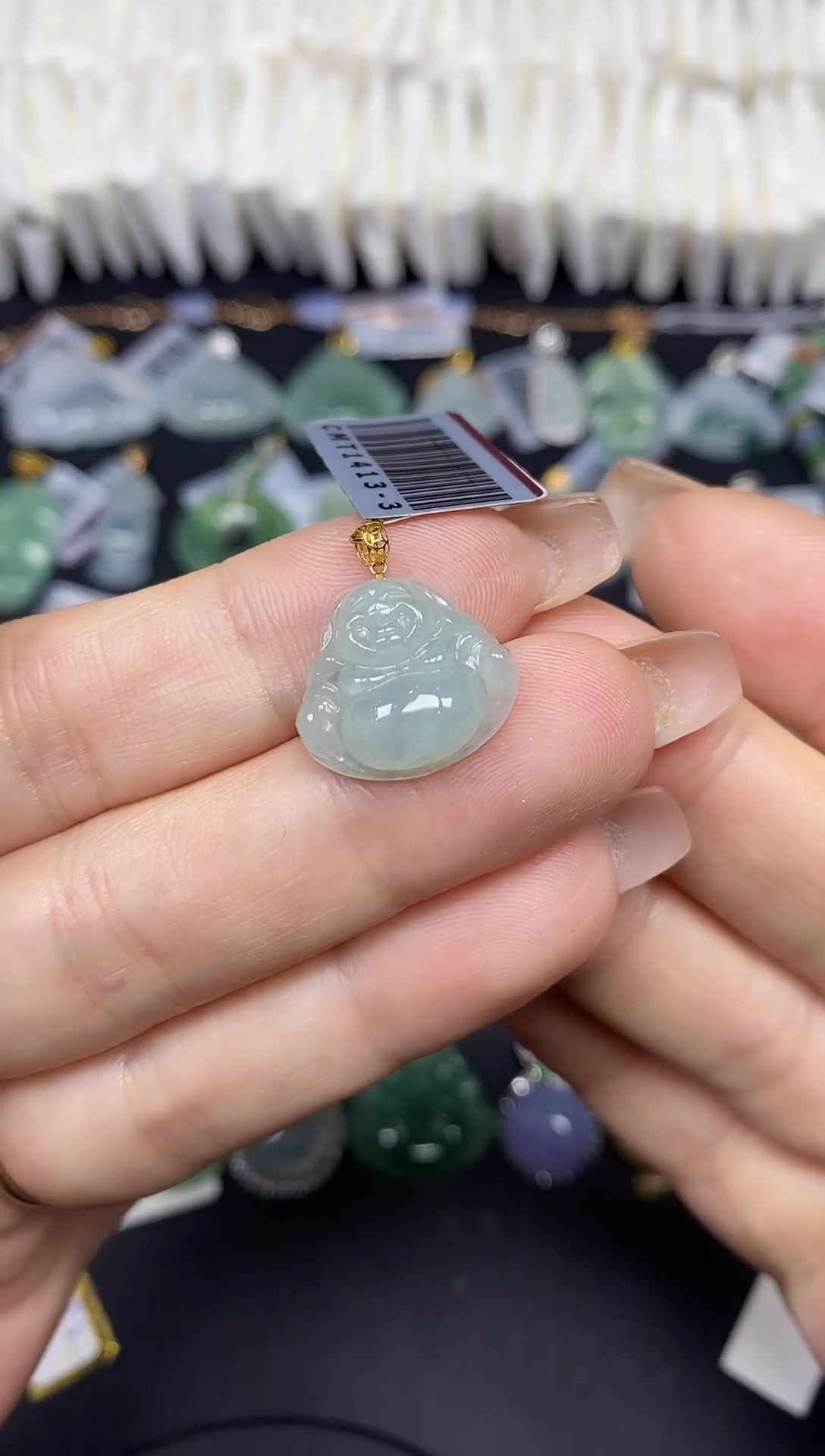 吊坠(不含链)18K金镶嵌翡翠佛公18K金扣镶嵌@@CMT1413-3