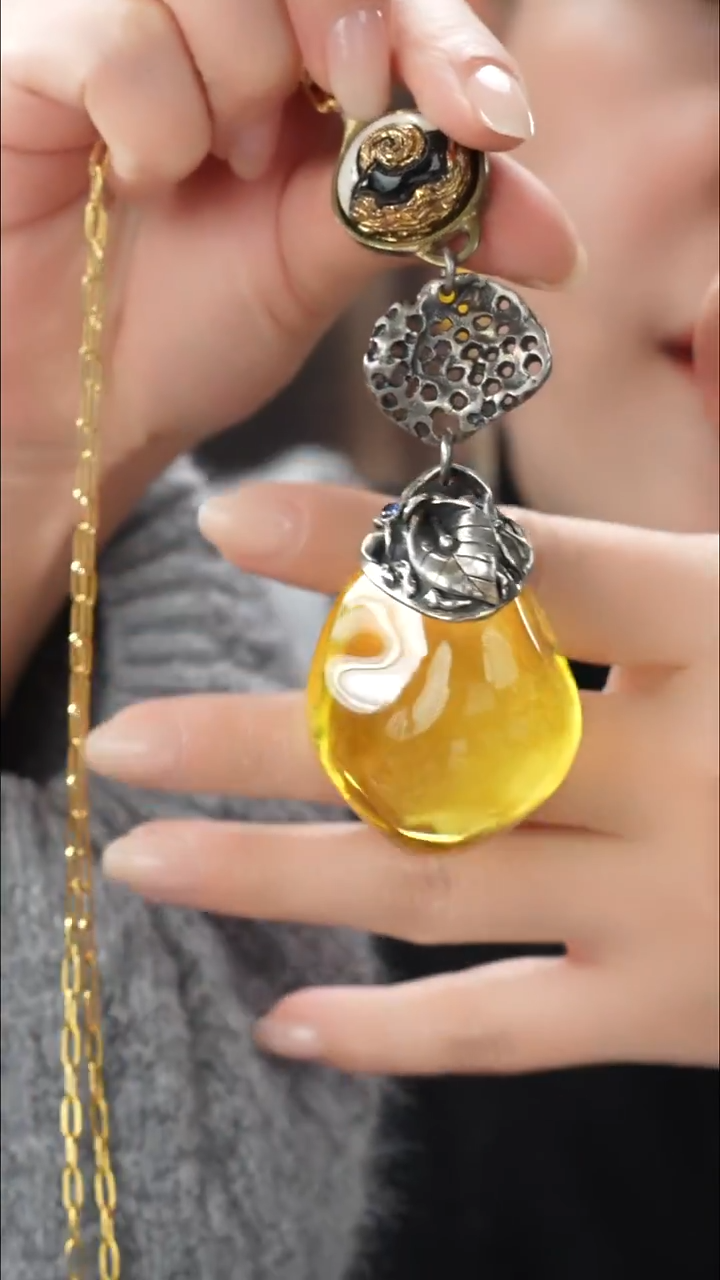 琥珀颈饰未镶嵌精品吊坠