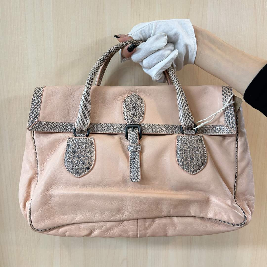 95新 BOTTEGA VENETA/葆蝶家 粉色手提包/云海优选/H05179