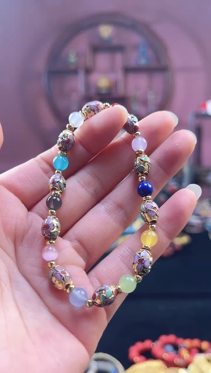 非遗 景泰蓝手串 金地小枣珠