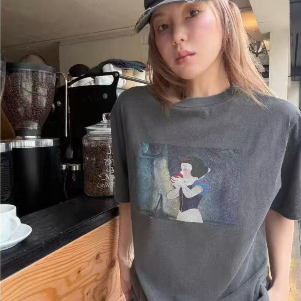 JANE BIRKIN韩国东大门白雪公主印花短袖T恤女
