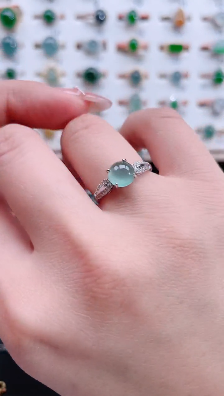 银S925镶嵌戒指翡翠天然翡翠