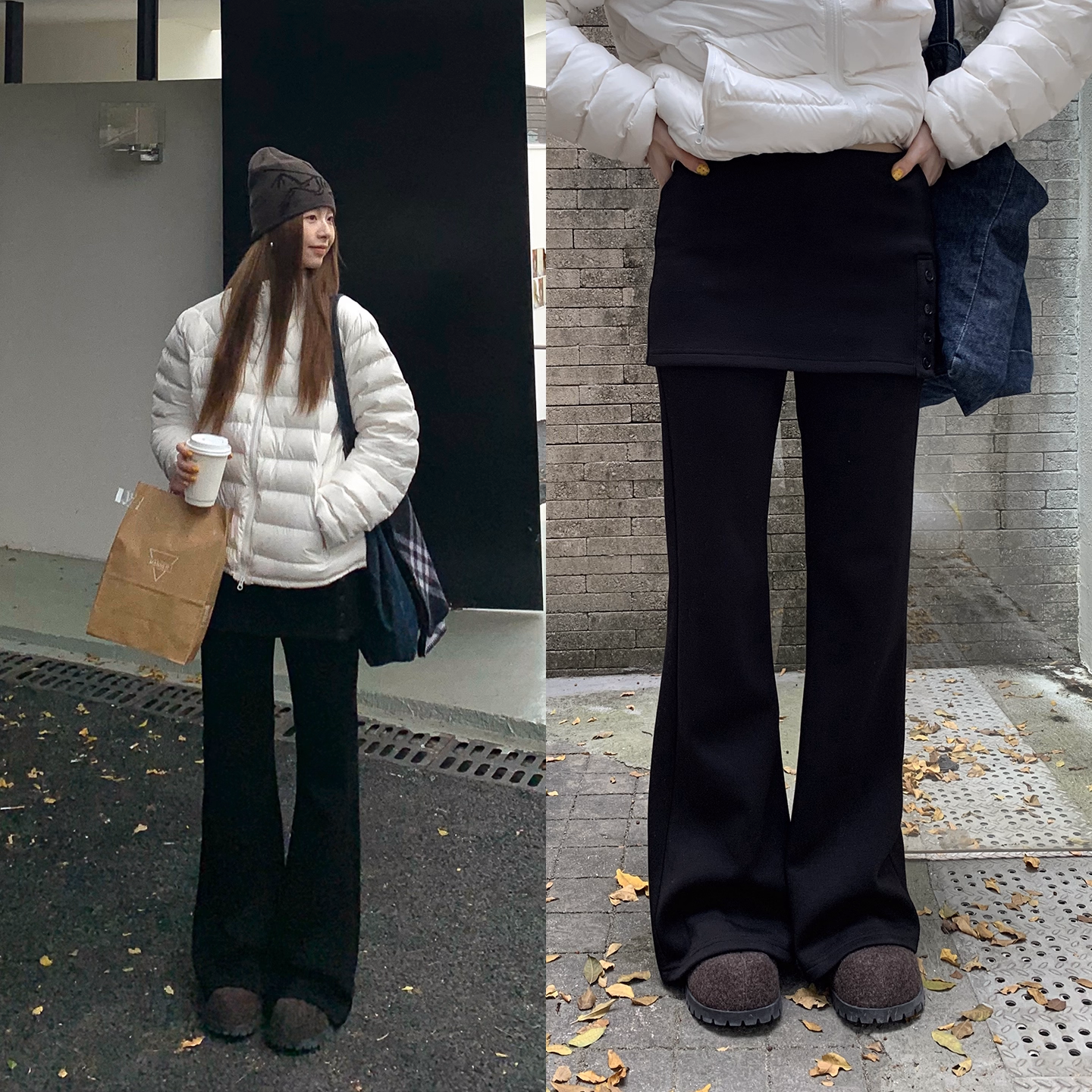 软糯加绒假两件屁帘微喇叭裤女秋冬季显瘦修身高腰休闲拖地裤长裤