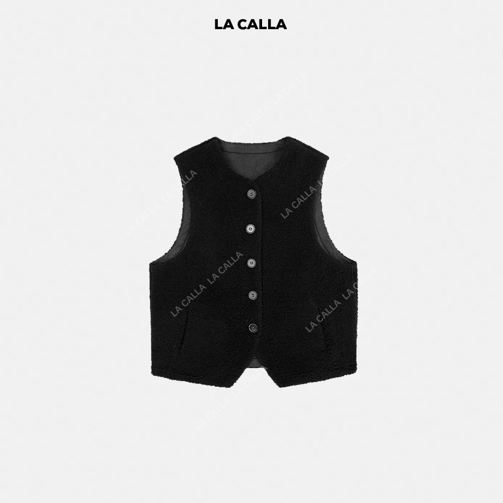LA CALLA皮毛马甲黑色设计师百搭暗色皮毛一体秋冬马甲S-L1594